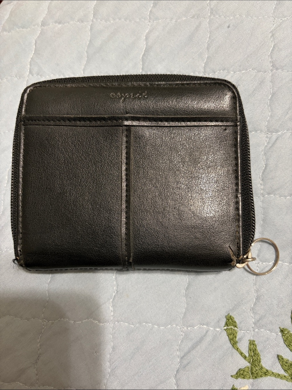 ESPRIT Black Leather Zip Wallet Key Ring Compartmentalized & Coin great